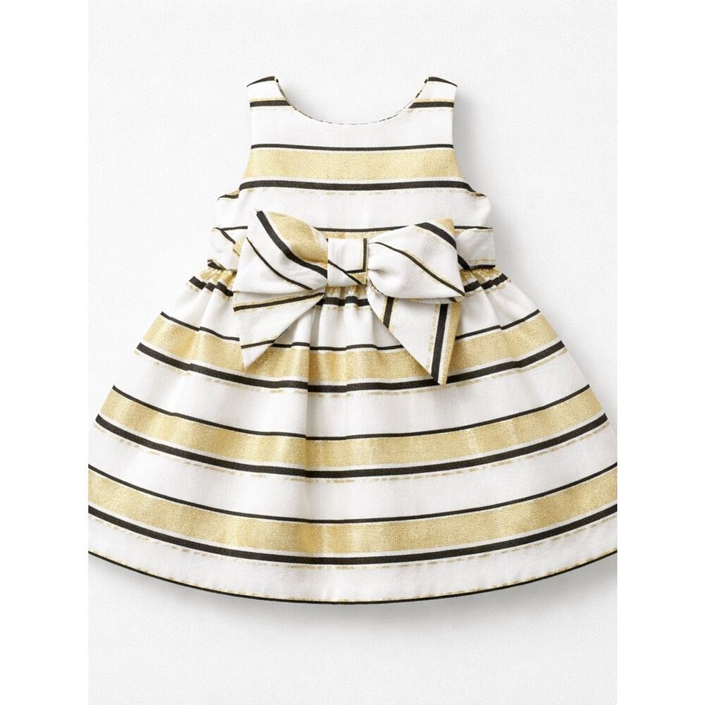 Janie and Jack white cream black metallic stripe party formal dress size 3-6 m